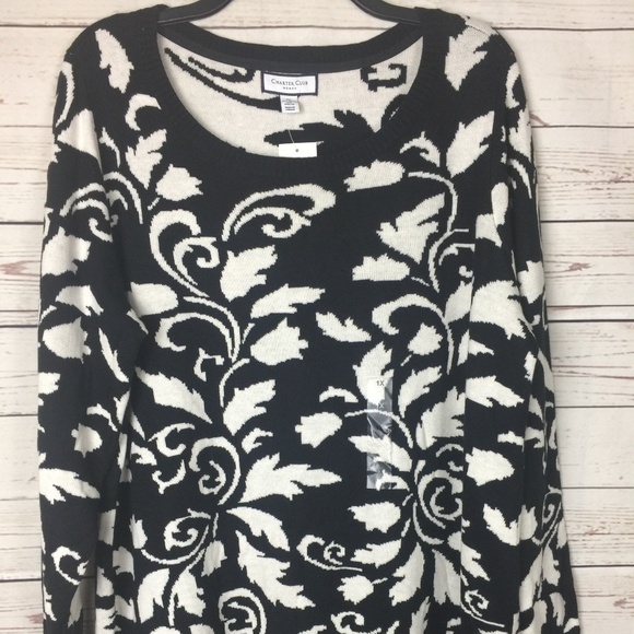 Charter Club Deep Black Flower-Print Sweater - Picture 1 of 4